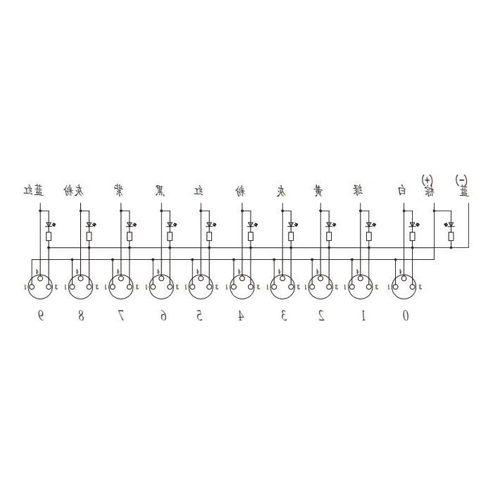 M8 junction box, single channel, PNP, 10-port all-in-one, LED, PVC non-flexible cable, grey sheathed, 23PA31-XXX